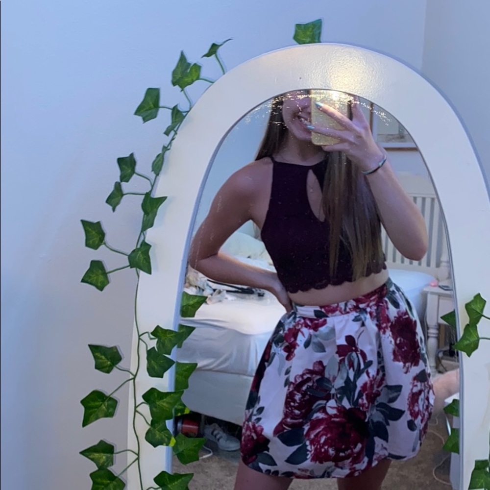 purple floral two piece formal dress